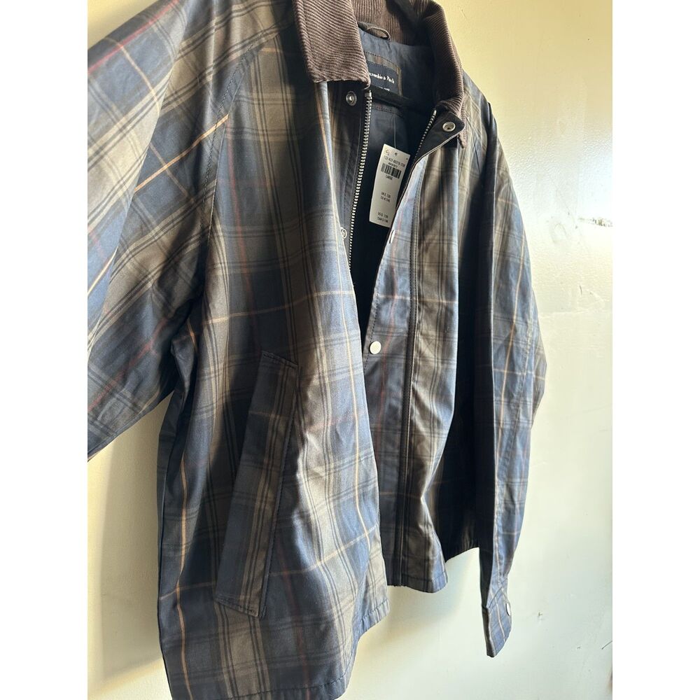 NWT Abercrombie & Fitch Waxed Cotton Barn Jacket Plaid Corduroy Collar Large - Picture 7 of 15